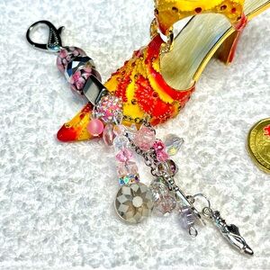 Pandora style beaded key fob purse bling -extra long